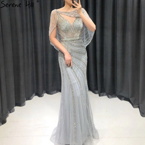 Robe de soirée sirène de luxe couleur champagne Dubaï avec cape LA70910 