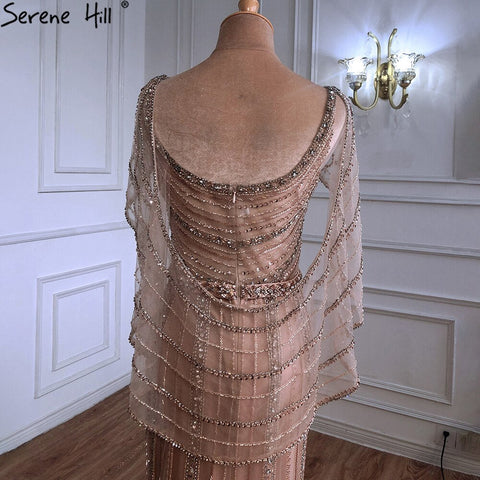 Robe de soirée sirène de luxe couleur champagne Dubaï avec cape LA70910 