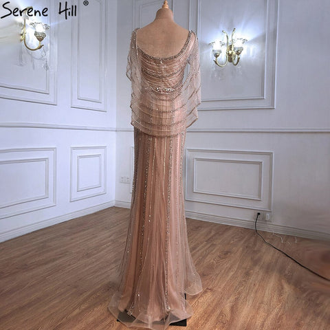 Robe de soirée sirène de luxe couleur champagne Dubaï avec cape LA70910 