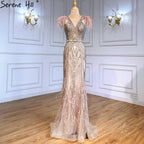 Luxury Mermaid Nude Evening Dresses Gowns 2025 Feather Beaded Elegant For Women Party LA71340