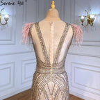Luxury Mermaid Nude Evening Dresses Gowns 2025 Feather Beaded Elegant For Women Party LA71340