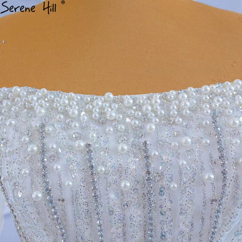 Luxury Mermaid White Wedding Dresses 2025 Cape Sleeves Beaded Pearls Bride Gowns HM67278 Custom Made