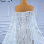 Luxury Mermaid White Wedding Dresses 2025 Cape Sleeves Beaded Pearls Bride Gowns HM67278 Custom Made