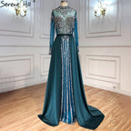 Luxury Muslim Black With Overskirt Mermaid Long Elegant Evening Gowns Dresses  For Woman LA71011