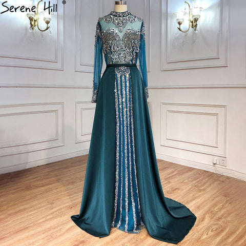 Luxury Muslim Black With Overskirt Mermaid Long Elegant Evening Gowns Dresses  For Woman LA71011