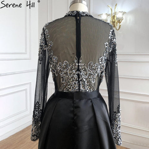 Luxury Muslim Black With Overskirt Mermaid Long Elegant Evening Gowns Dresses  For Woman LA71011