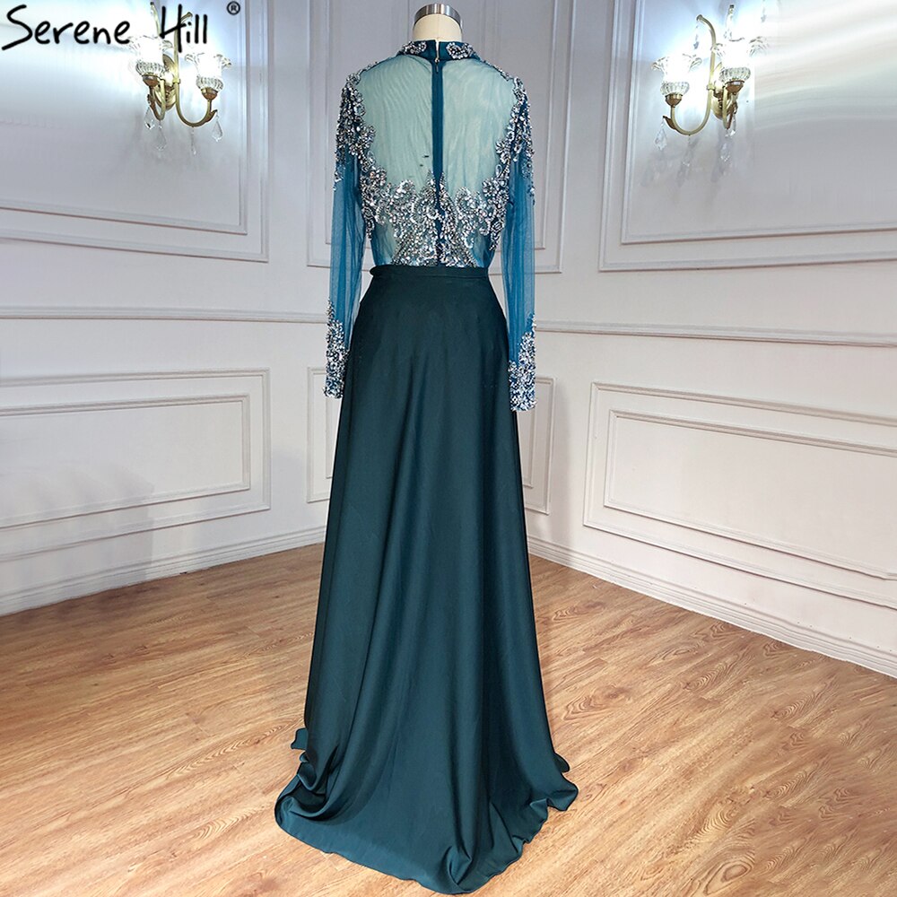 Luxury Muslim Black With Overskirt Mermaid Long Elegant Evening Gowns Dresses  For Woman LA71011