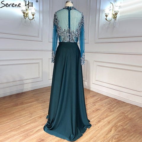 Luxury Muslim Black With Overskirt Mermaid Long Elegant Evening Gowns Dresses  For Woman LA71011