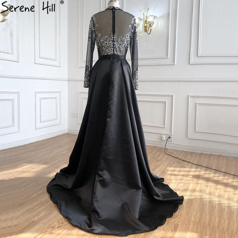 Luxury Muslim Black With Overskirt Mermaid Long Elegant Evening Gowns Dresses  For Woman LA71011