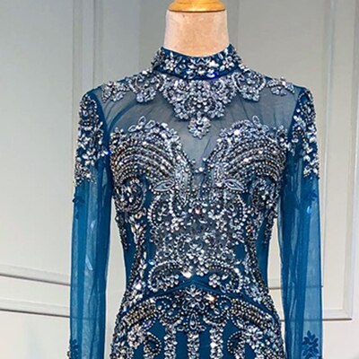 Luxury Muslim Black With Overskirt Mermaid Long Elegant Evening Gowns Dresses  For Woman LA71011