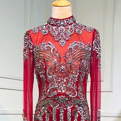 Luxury Muslim Black With Overskirt Mermaid Long Elegant Evening Gowns Dresses  For Woman LA71011