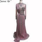 Luxury Muslim Gray Luxury Long Elegant with Detachable Train Mermaid Evening Gowns Dresses  For Woman LA70199