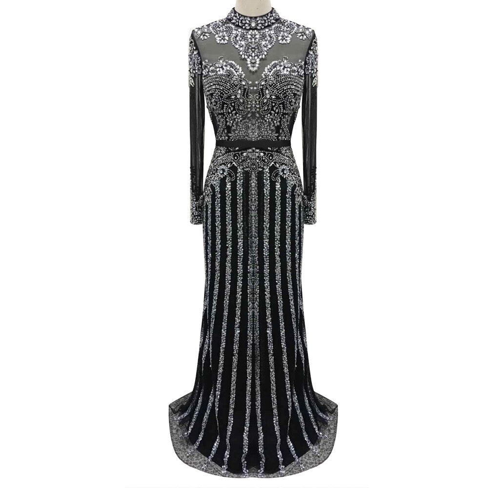 Luxury Muslim Gray Luxury Long Elegant with Detachable Train Mermaid Evening Gowns Dresses  For Woman LA70199
