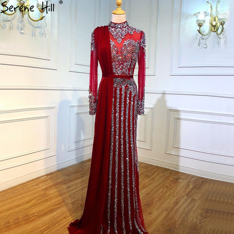 Luxury Muslim Gray Luxury Long Elegant with Detachable Train Mermaid Evening Gowns Dresses  For Woman LA70199