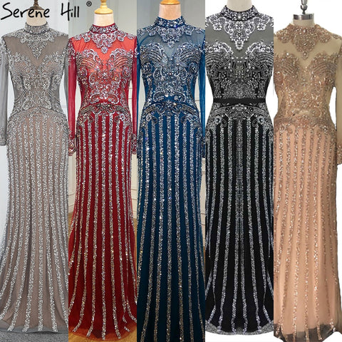 Luxury Muslim Gray Luxury Long Elegant with Detachable Train Mermaid Evening Gowns Dresses  For Woman LA70199