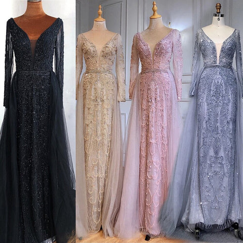 Luxury Muslim Pink With Train Mermaid Elegant Evening Dresses Gowns For Woman Party LA70433