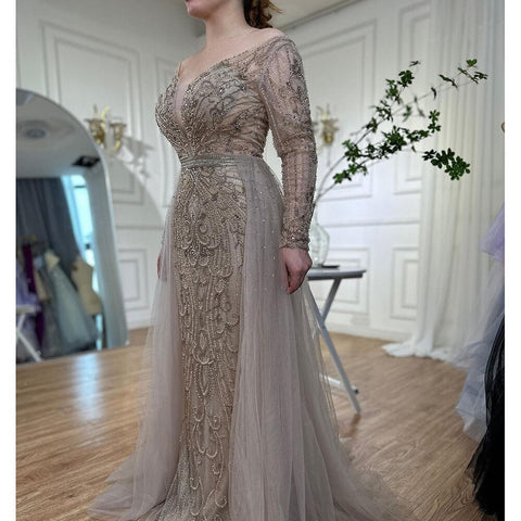 Luxury Muslim Pink With Train Mermaid Elegant Evening Dresses Gowns For Woman Party LA70433