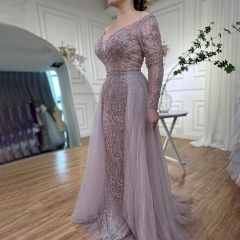 Luxury Muslim Pink With Train Mermaid Elegant Evening Dresses Gowns For Woman Party LA70433