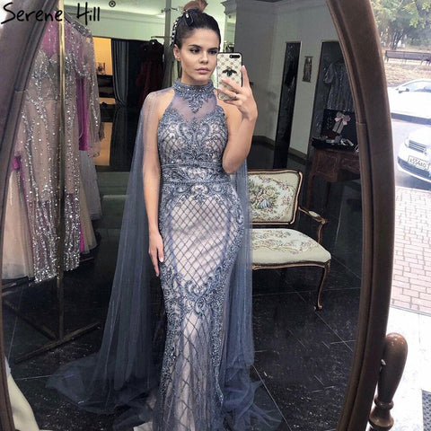 Luxury Navy Blue With Train Evening Dresses Gowns 2025 Mermaid Beading Diamond Elegant For Women Party LA70807