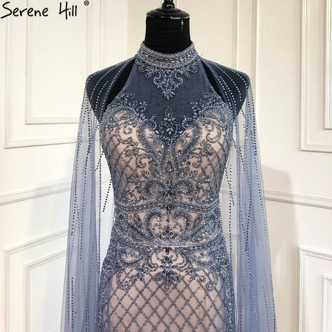 Luxury Navy Blue With Train Evening Dresses Gowns 2025 Mermaid Beading Diamond Elegant For Women Party LA70807