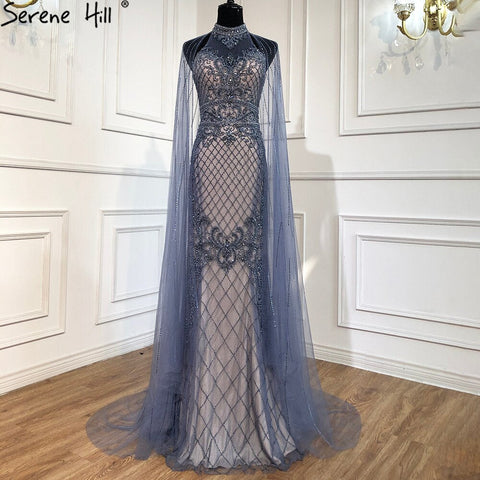 Luxury Navy Blue With Train Evening Dresses Gowns 2025 Mermaid Beading Diamond Elegant For Women Party LA70807