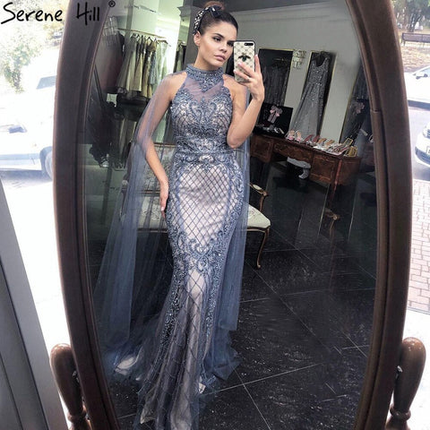 Luxury Navy Blue With Train Evening Dresses Gowns 2025 Mermaid Beading Diamond Elegant For Women Party LA70807