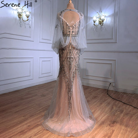 Luxury Nude Silver Evening Dresses Gowns 2025 Sexy Mermaid Beading Elegant For Women Party LA70905