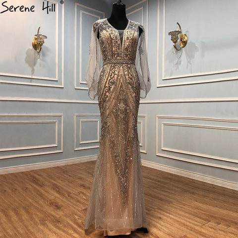 Luxury Nude Silver Evening Dresses Gowns 2025 Sexy Mermaid Beading Elegant For Women Party LA70905