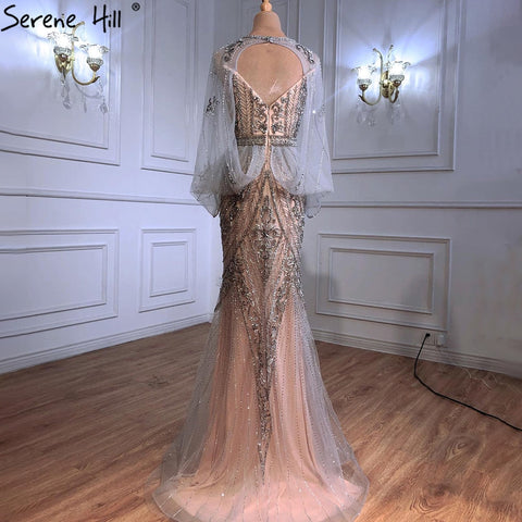 Luxury Nude Silver Evening Dresses Gowns 2025 Sexy Mermaid Beading Elegant For Women Party LA70905