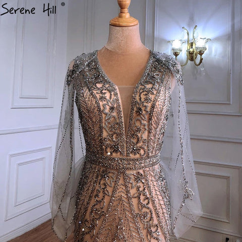 Luxury Nude Silver Evening Dresses Gowns 2025 Sexy Mermaid Beading Elegant For Women Party LA70905