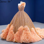 Luxury Orange One Shoulder Wedding Dresses 2025 High-end Beaded Ruched Bridal Dress HM67358 Custom Made