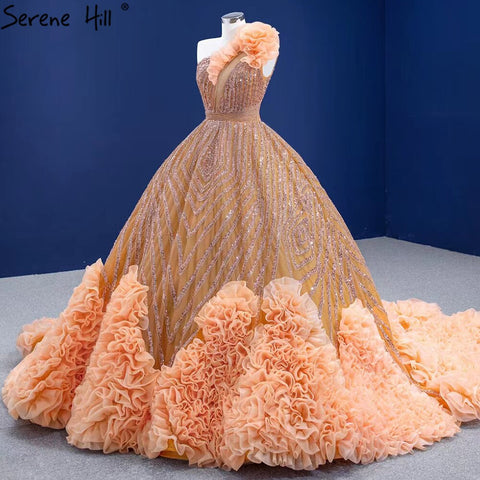 Luxury Orange One Shoulder Wedding Dresses 2025 High-end Beaded Ruched Bridal Dress HM67358 Custom Made