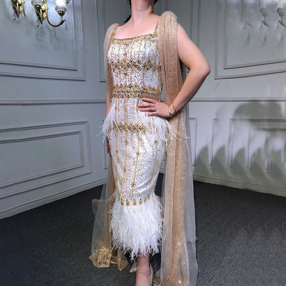 Bling Gray Mermaid Arabic Evening Dress with Cape LA71492