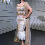 Bling Gray Mermaid Arabic Evening Dress with Cape LA71492