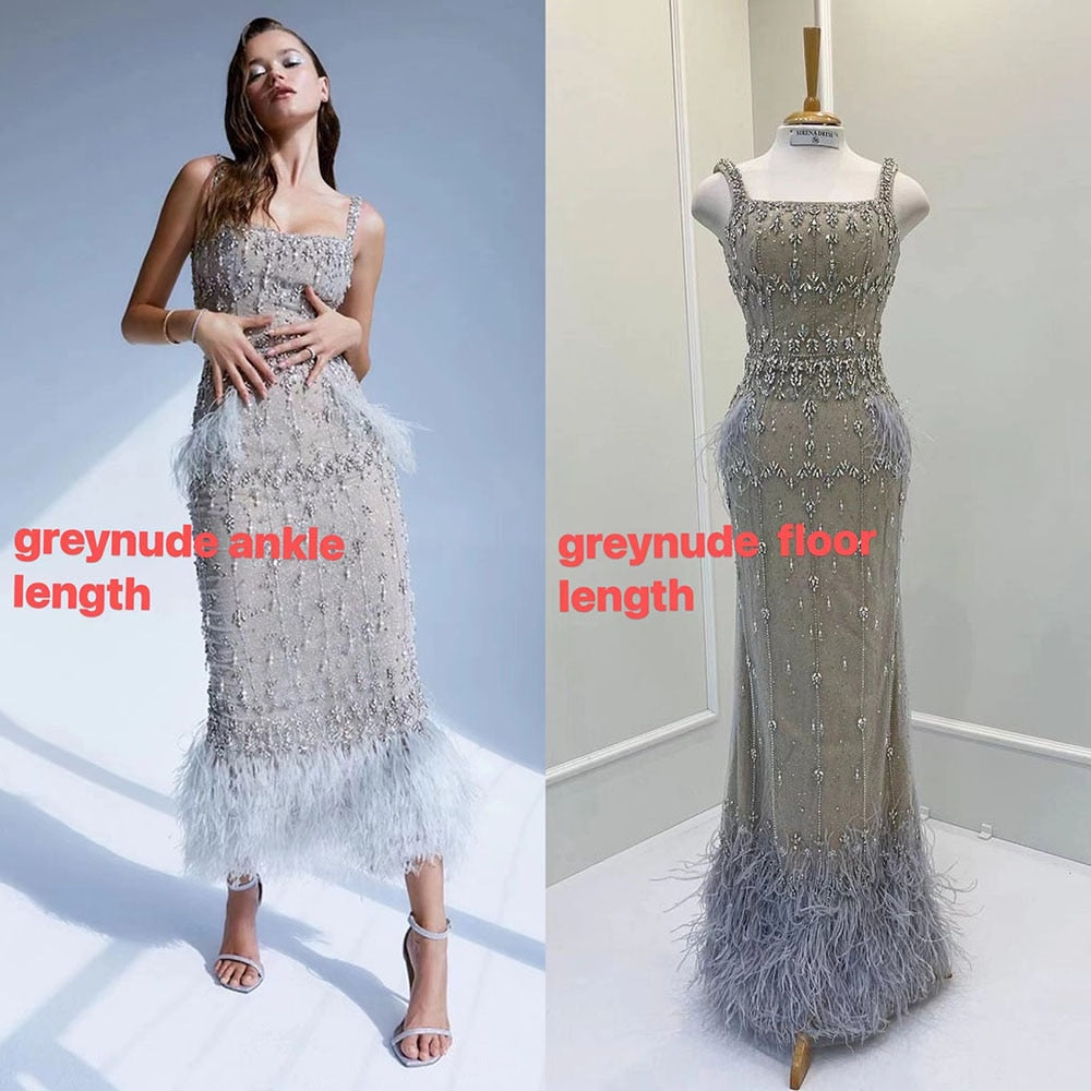 Bling Gray Mermaid Arabic Evening Dress with Cape LA71492