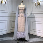 Bling Gray Mermaid Arabic Evening Dress with Cape LA71492
