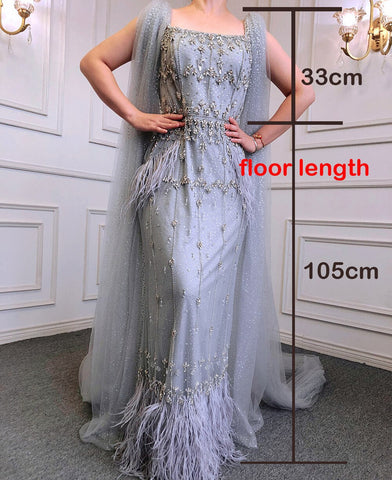 Bling Gray Mermaid Arabic Evening Dress with Cape LA71492