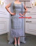 Bling Gray Mermaid Arabic Evening Dress with Cape LA71492