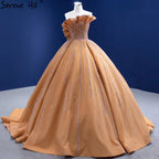 Luxury Sleeveless Gold Wedding Dresses 2025 Satin High-end Beaded Sexy Bridal Dress HM67356 Custom Made