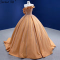 Luxury Sleeveless Gold Wedding Dresses 2025 Satin High-end Beaded Sexy Bridal Dress HM67356 Custom Made