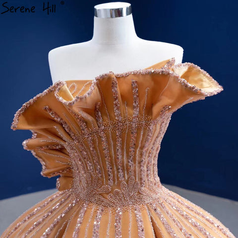 Luxury Sleeveless Gold Wedding Dresses 2025 Satin High-end Beaded Sexy Bridal Dress HM67356 Custom Made