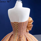 Luxury Sleeveless Gold Wedding Dresses 2025 Satin High-end Beaded Sexy Bridal Dress HM67356 Custom Made