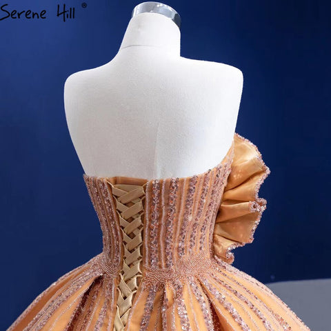 Luxury Sleeveless Gold Wedding Dresses 2025 Satin High-end Beaded Sexy Bridal Dress HM67356 Custom Made