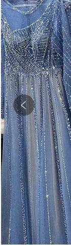 Luxury Turquoise Nude A-Line Evening Dresses Gowns Long Sleeves Beaded Elegant 2025 For Women Party LA71659