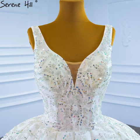 Luxury White Beading Wedding Dresses Gowns 2025 Sparkle Sleeveless Ball Gown Bridal Dress HM67254 Custom Made