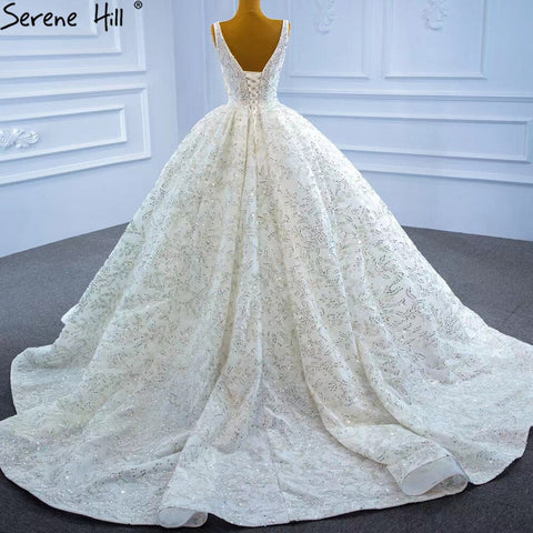 Luxury White Beading Wedding Dresses Gowns 2025 Sparkle Sleeveless Ball Gown Bridal Dress HM67254 Custom Made