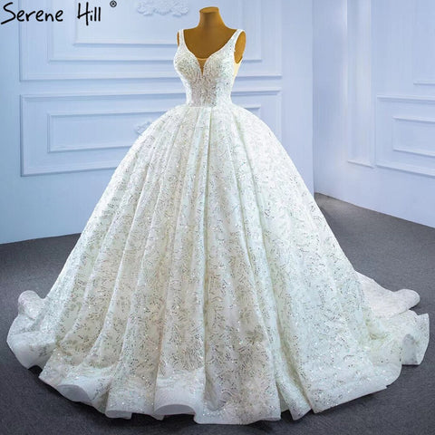 Luxury White Beading Wedding Dresses Gowns 2025 Sparkle Sleeveless Ball Gown Bridal Dress HM67254 Custom Made