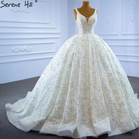 Luxury White Beading Wedding Dresses Gowns 2025 Sparkle Sleeveless Ball Gown Bridal Dress HM67254 Custom Made