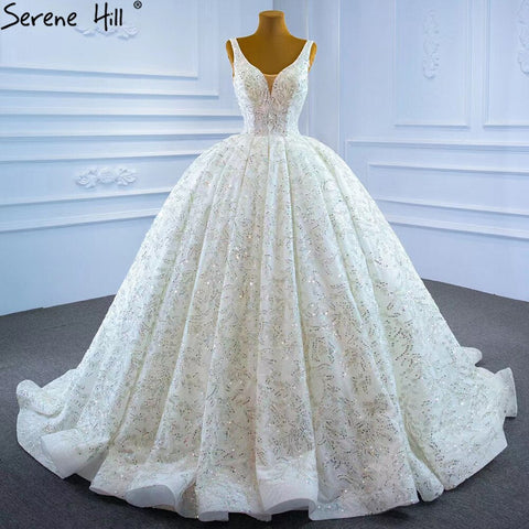 Luxury White Beading Wedding Dresses Gowns 2025 Sparkle Sleeveless Ball Gown Bridal Dress HM67254 Custom Made