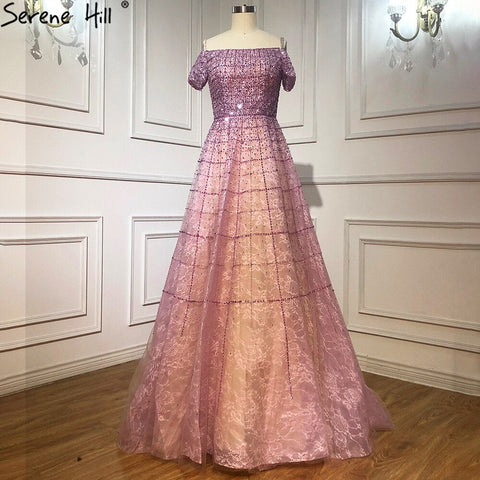 Mauve Off Shoulder Luxury Evening Dresses Gowns 2025 Beading Diamond Sexy For Women Party LA70263